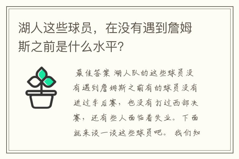 湖人这些球员,在没有遇到詹姆斯之前是什么水平?