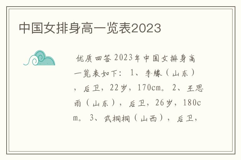 中国女排身高一览表2023