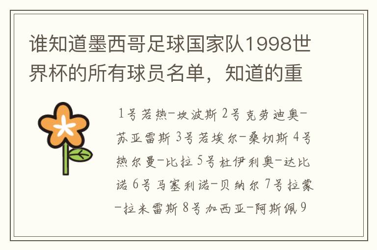 谁知道墨西哥足球国家队1998世界杯的所有球员名单,知道的重赏