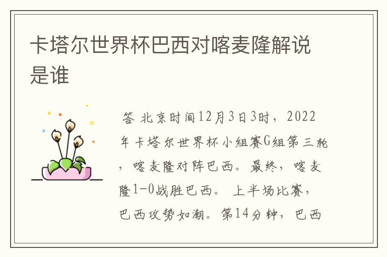 卡塔尔世界杯巴西对喀麦隆解说是谁