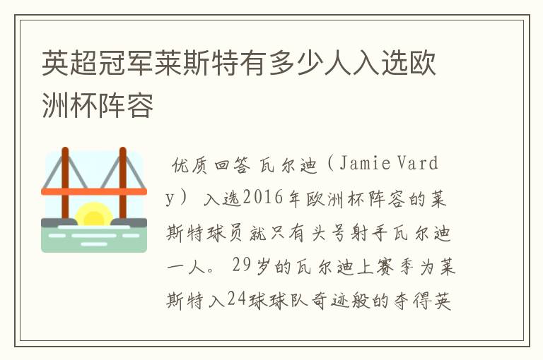 英超冠军莱斯特有多少人入选欧洲杯阵容