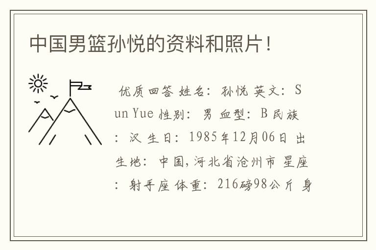 中国男篮孙悦的资料和照片!