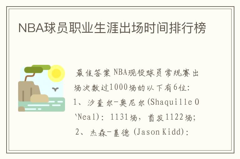 NBA球员职业生涯出场时间排行榜