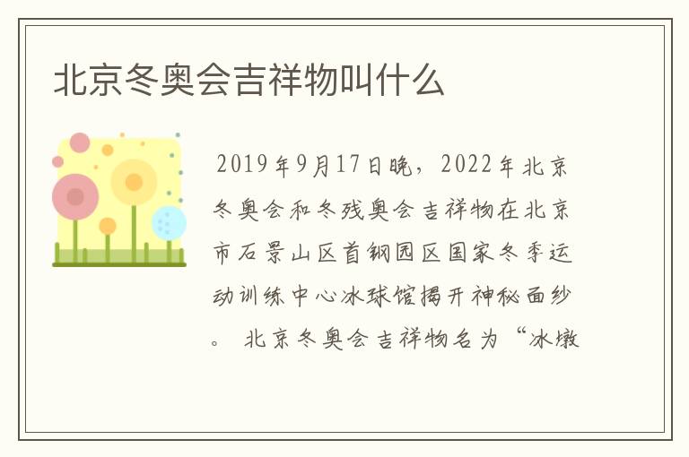 北京冬奥会吉祥物叫什么