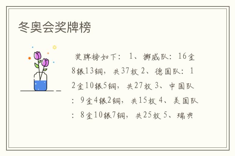 冬奥会奖牌榜