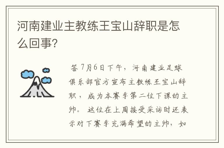 河南建业主教练王宝山辞职是怎么回事?