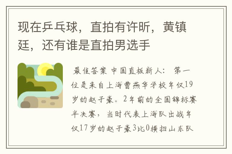 现在乒乓球，直拍有许昕，黄镇廷，还有谁是直拍男选手