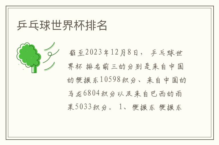 乒乓球世界杯排名