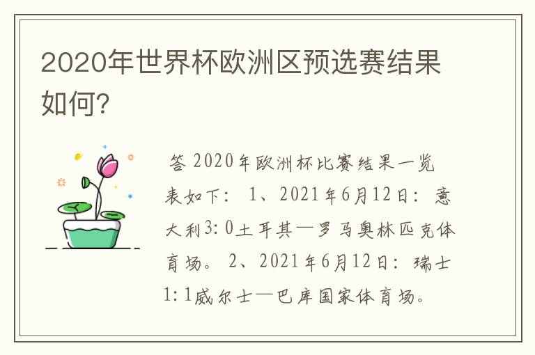 2020年世界杯欧洲区预选赛结果如何?