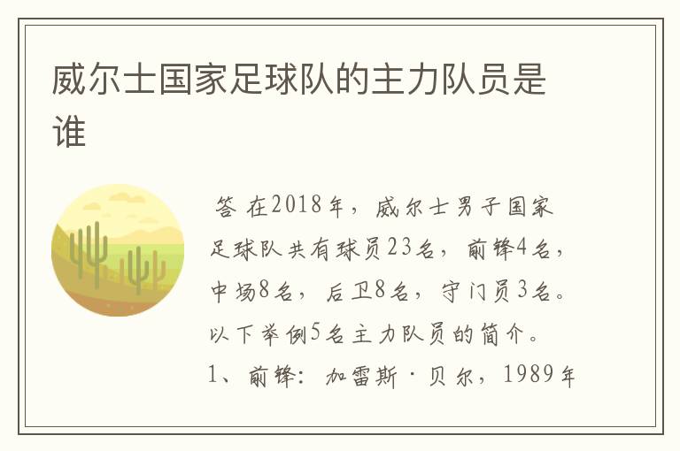 威尔士国家足球队的主力队员是谁