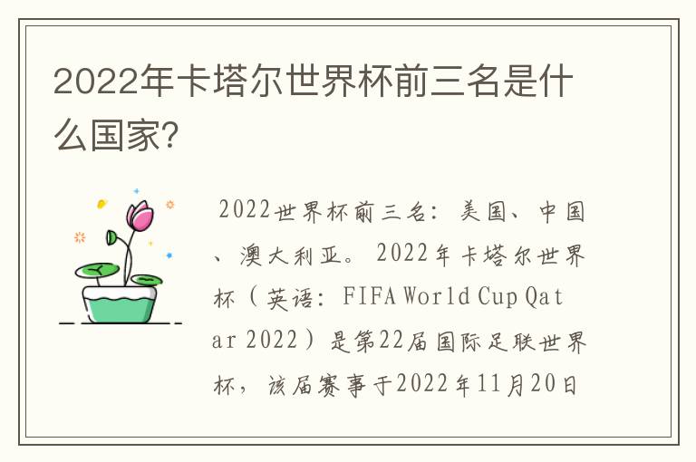 2022年卡塔尔世界杯前三名是什么国家?