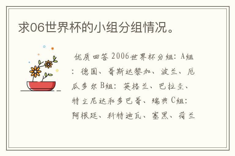 求06世界杯的小组分组情况。