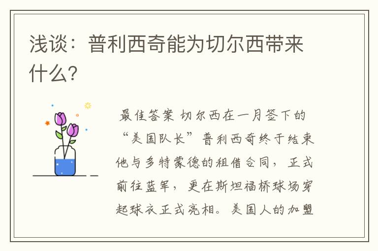 浅谈:普利西奇能为切尔西带来什么?