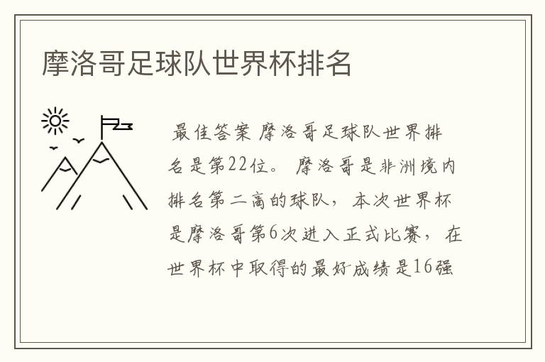 摩洛哥足球队世界杯排名