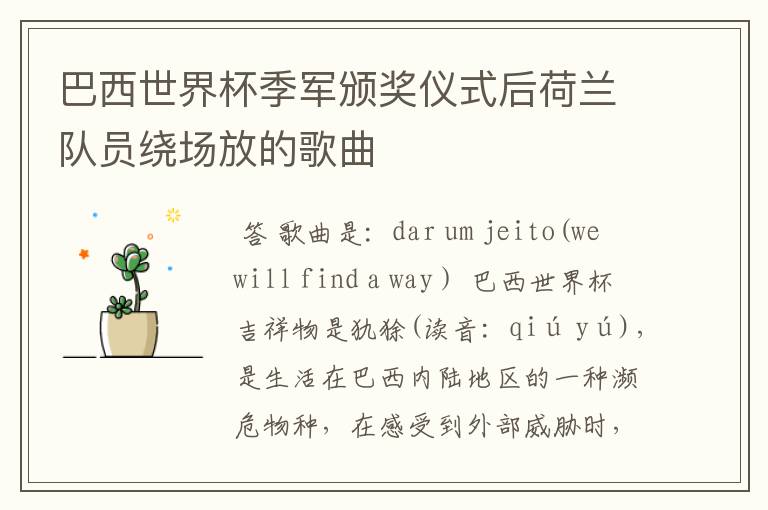 巴西世界杯季军颁奖仪式后荷兰队员绕场放的歌曲