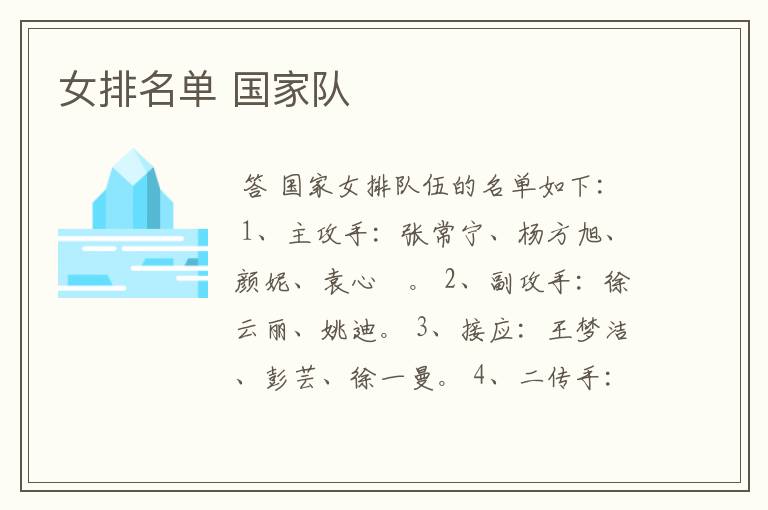 女排名单 国家队