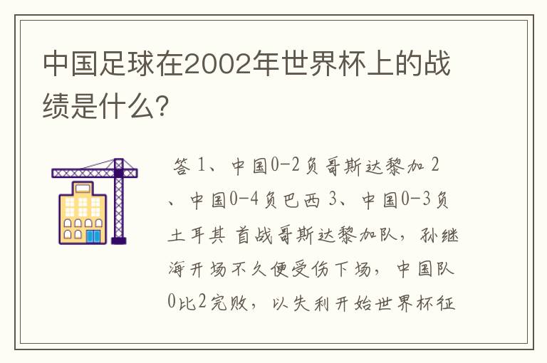 中国足球在2002年世界杯上的战绩是什么？