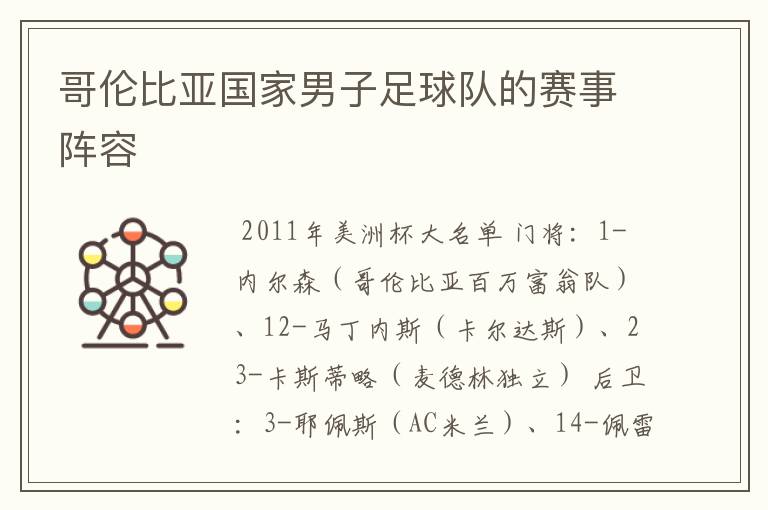 哥伦比亚国家男子足球队的赛事阵容