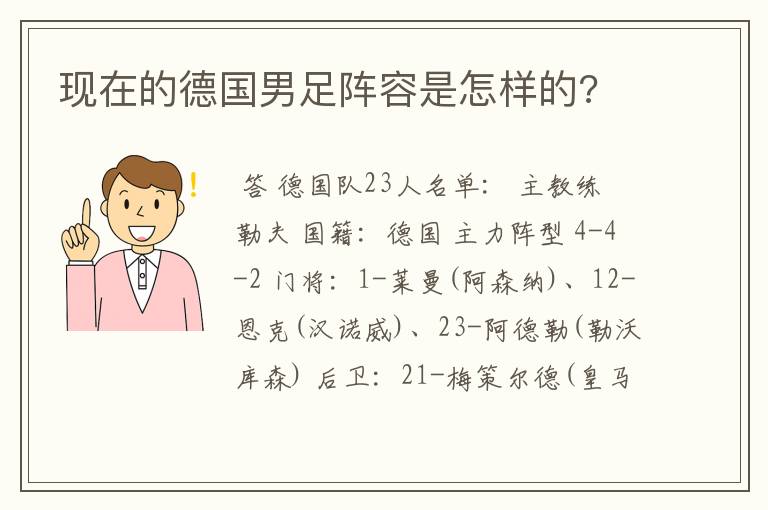 现在的德国男足阵容是怎样的?