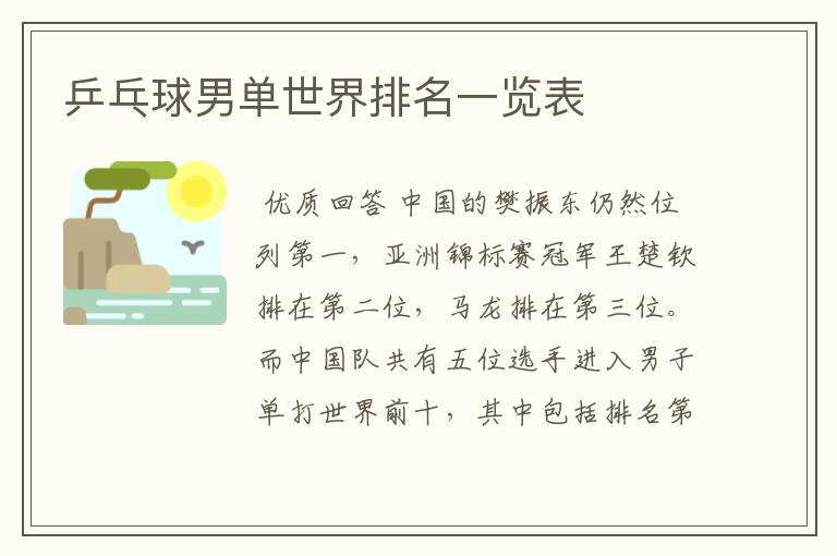 乒乓球男单世界排名一览表