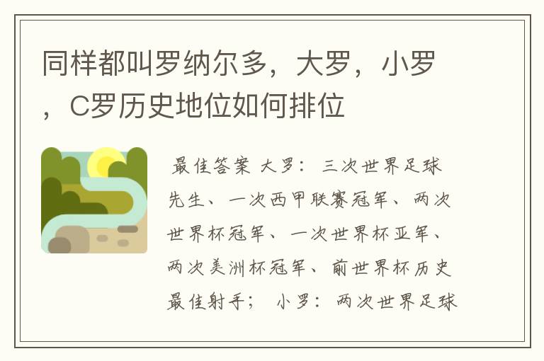 同样都叫罗纳尔多,大罗,小罗,C罗历史地位如何排位