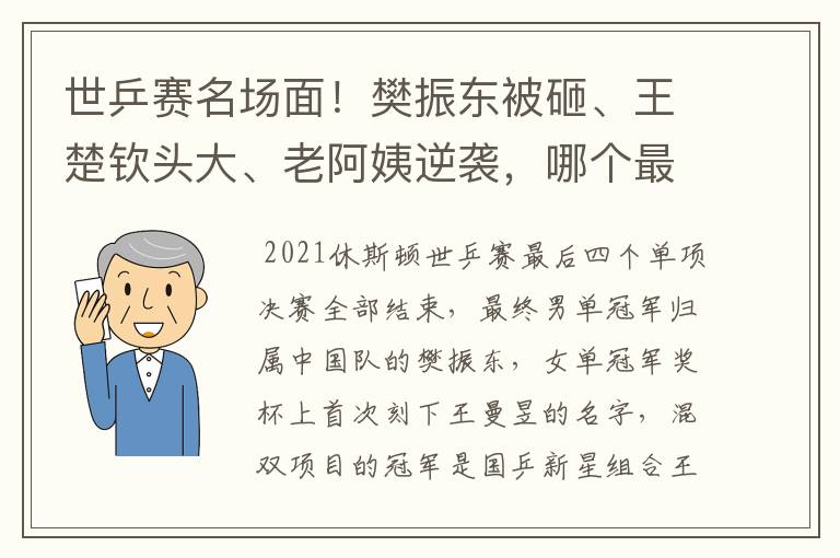 世乒赛名场面!樊振东被砸、王楚钦头大、老阿姨逆袭,哪个最经典