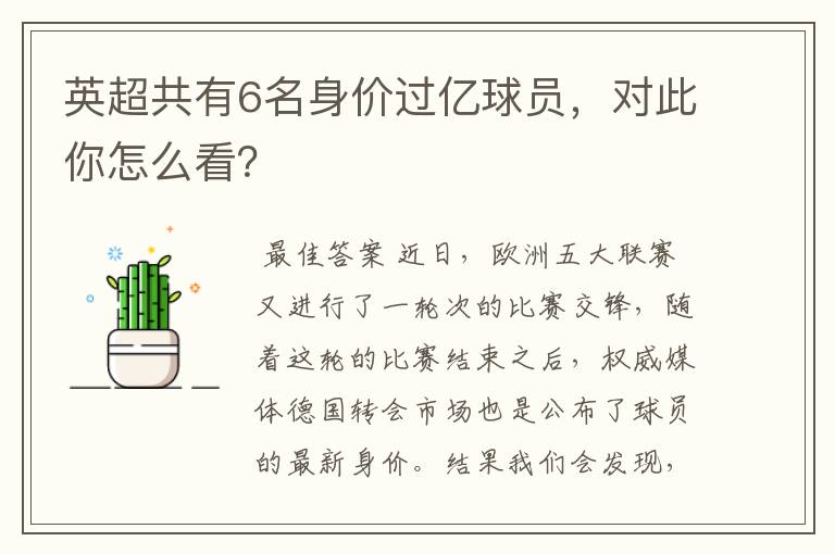 英超共有6名身价过亿球员,对此你怎么看?