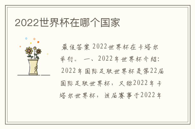2022世界杯在哪个国家