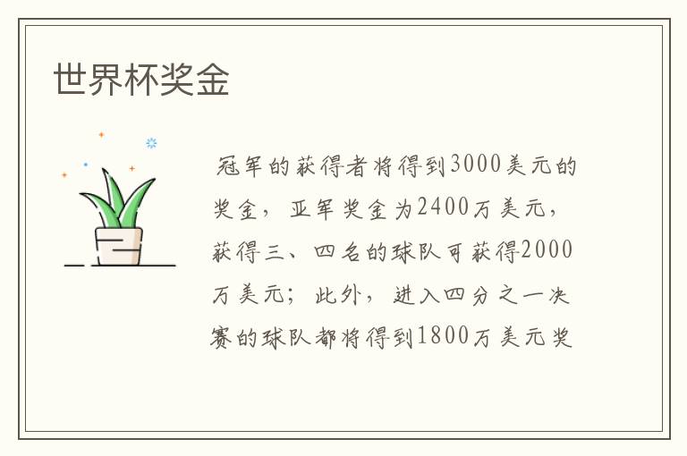 世界杯奖金