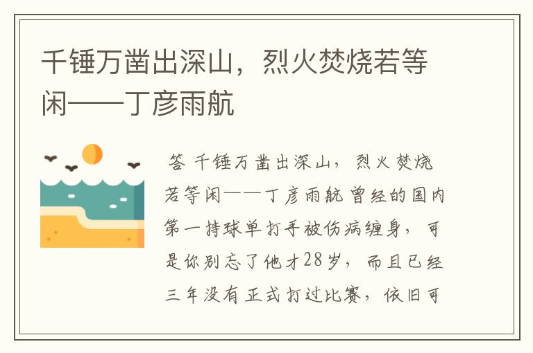 千锤万凿出深山,烈火焚烧若等闲——丁彦雨航