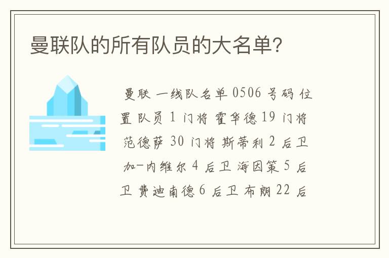 曼联队的所有队员的大名单?