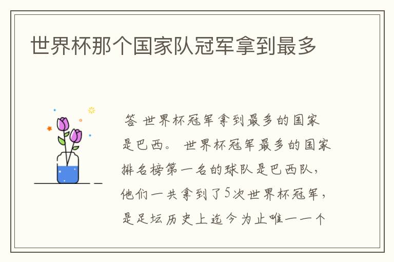 世界杯那个国家队冠军拿到最多