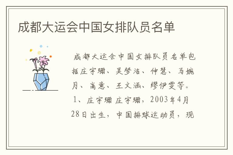 成都大运会中国女排队员名单