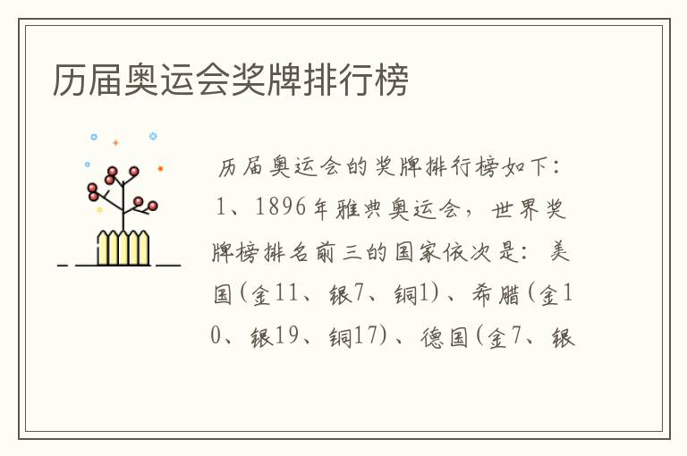 『历届奥运会奖牌榜』历届奥运会奖牌榜前十国家