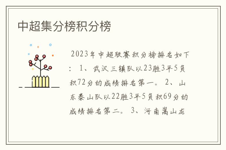 中超集分榜积分榜