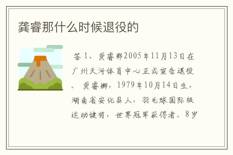 龚睿那什么时候退役的