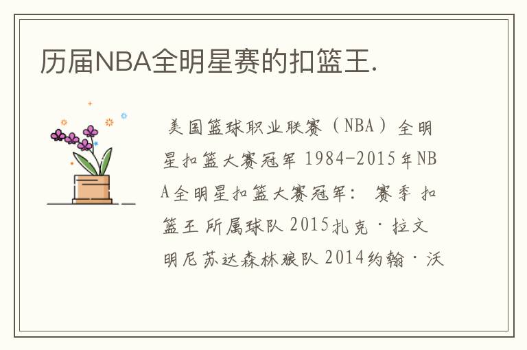 历届NBA全明星赛的扣篮王.