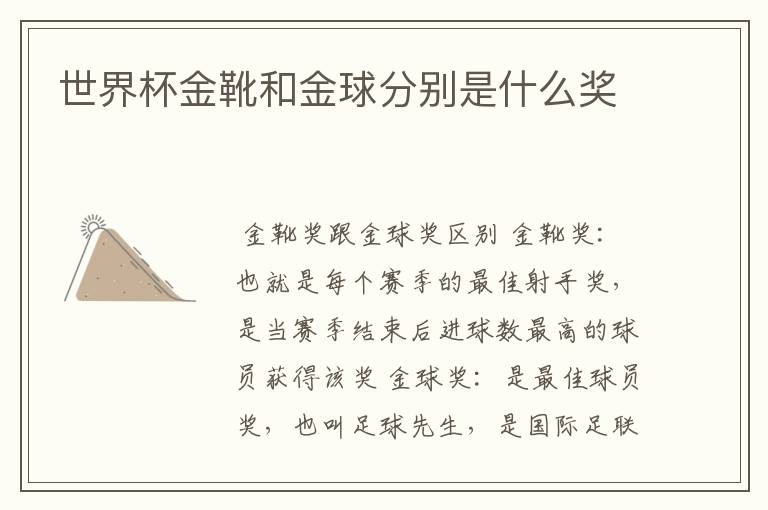 世界杯金靴和金球分别是什么奖