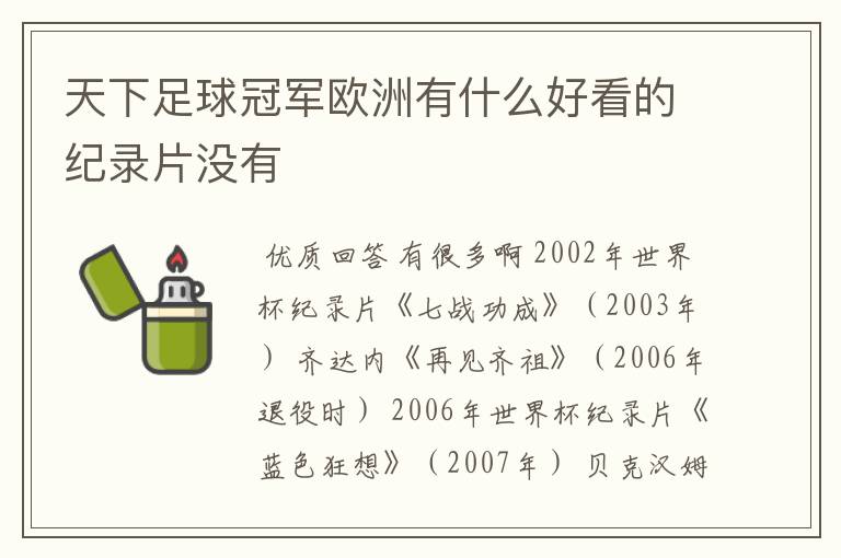 天下足球冠军欧洲有什么好看的纪录片没有
