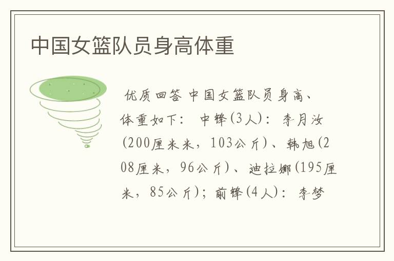 中国女篮队员身高体重