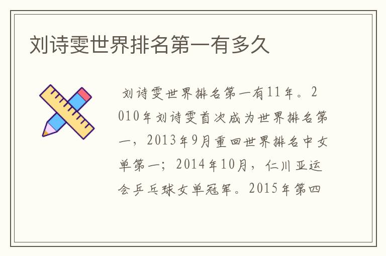 刘诗雯世界排名第一有多久
