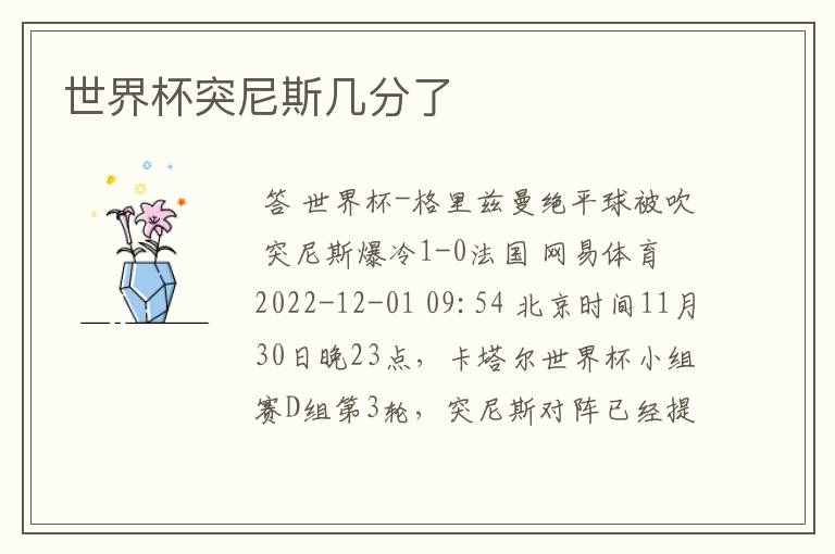 世界杯突尼斯几分了