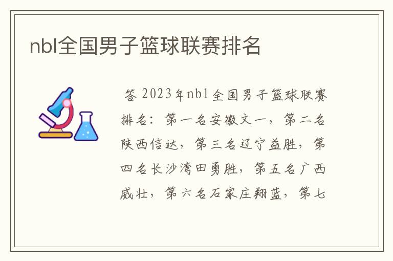 nbl全国男子篮球联赛排名
