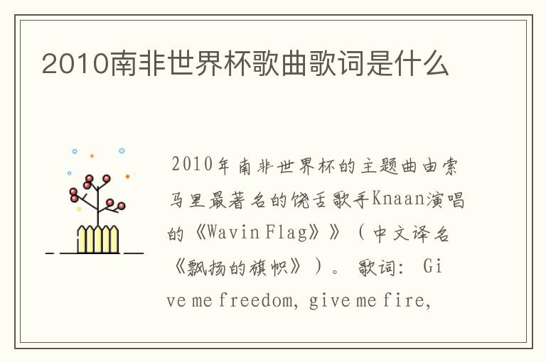 2010南非世界杯歌曲歌词是什么