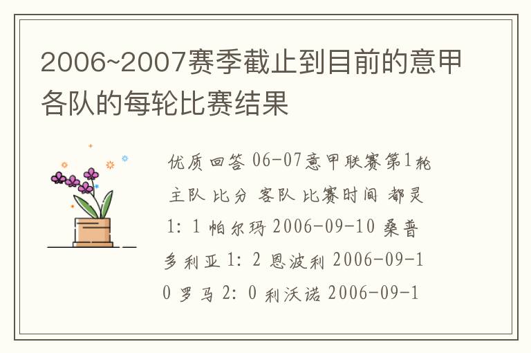 2006~2007赛季截止到目前的意甲各队的每轮比赛结果