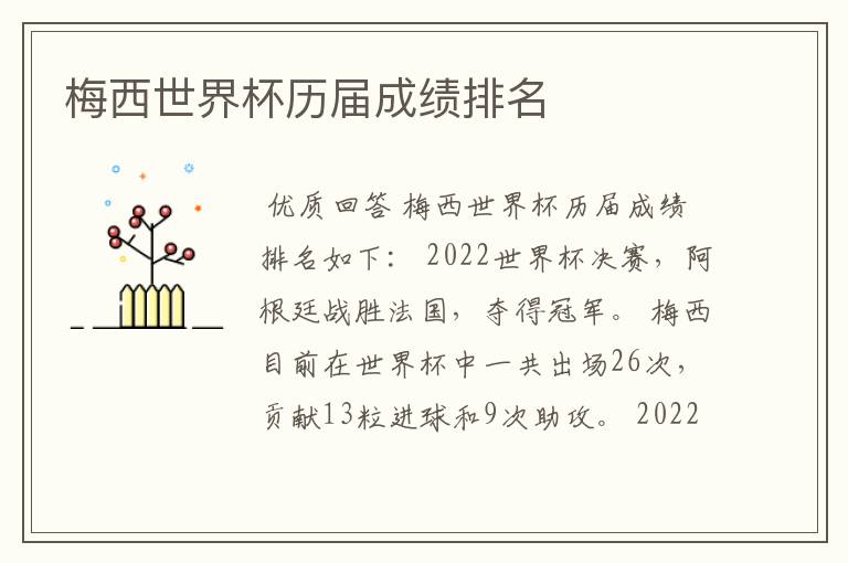 梅西世界杯历届成绩排名