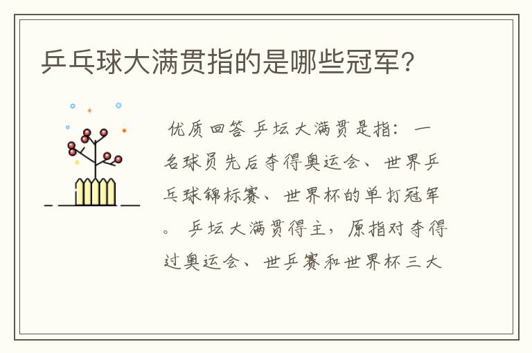 乒乓球大满贯指的是哪些冠军?