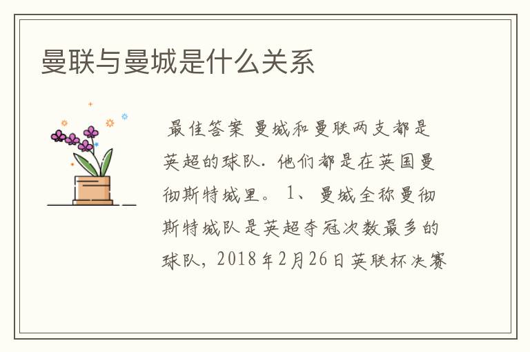 曼联与曼城是什么关系