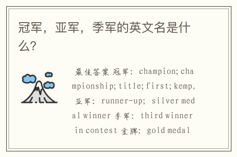 冠军,亚军,季军的英文名是什么?
