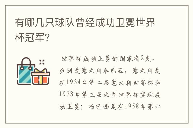 有哪几只球队曾经成功卫冕世界杯冠军?